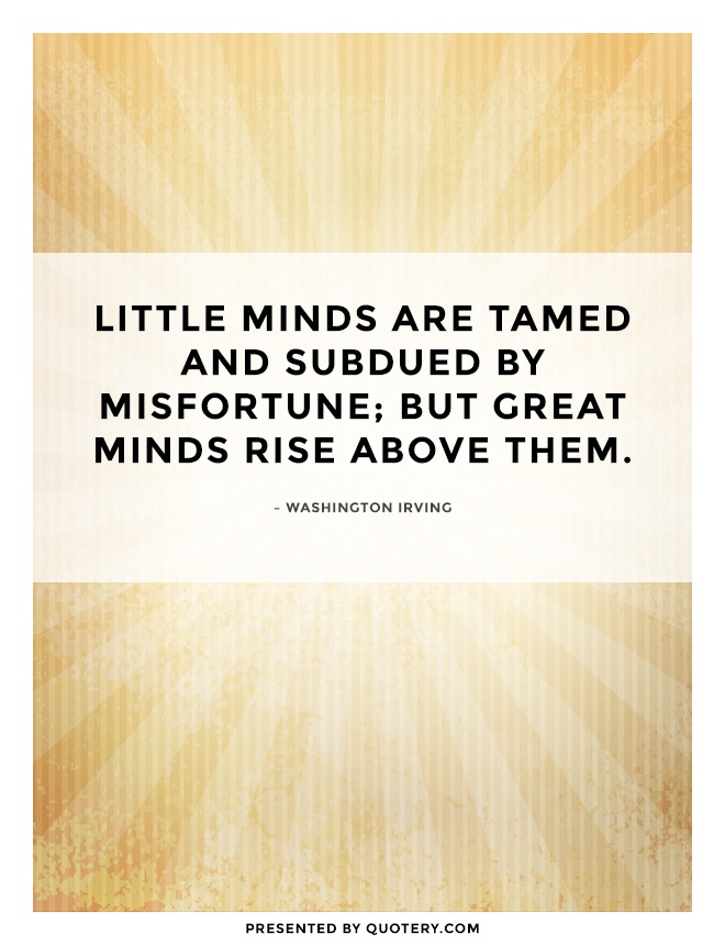 “Little minds are tamed and subdued by misfortune; but great minds rise above them.” — Washington Irving