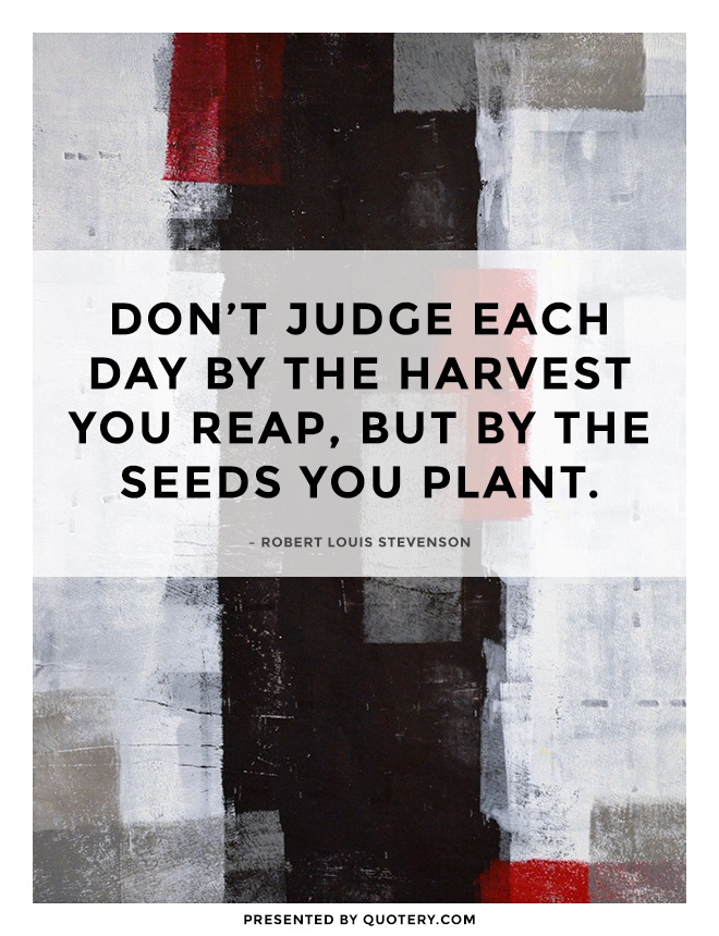 “Don't judge each day by the harvest you reap, but by the seeds you plant.” — Robert Louis Stevenson
